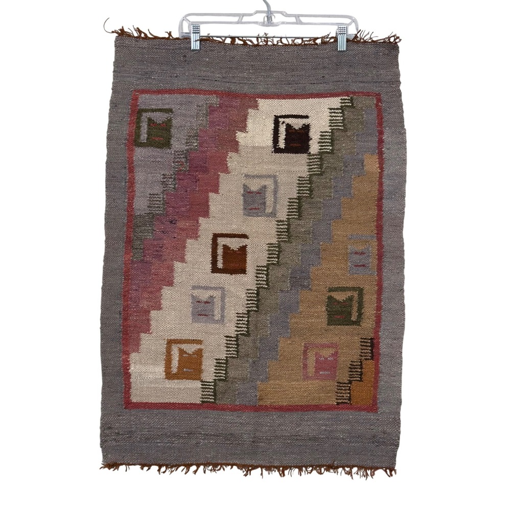 Southwest Tapestry Rug wall hanging 22x33 Boho Geometric Animal Handwoven